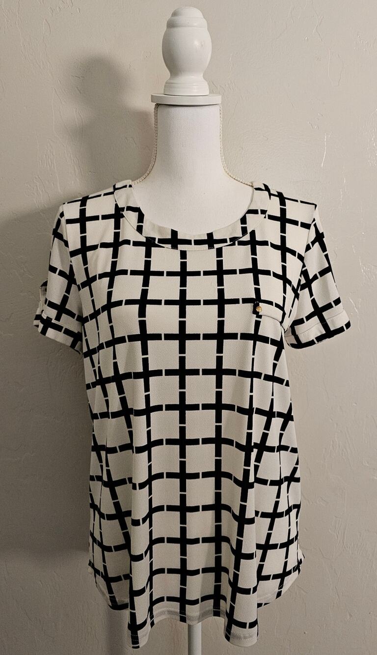 The Workshop White & Black Plaid Blouse